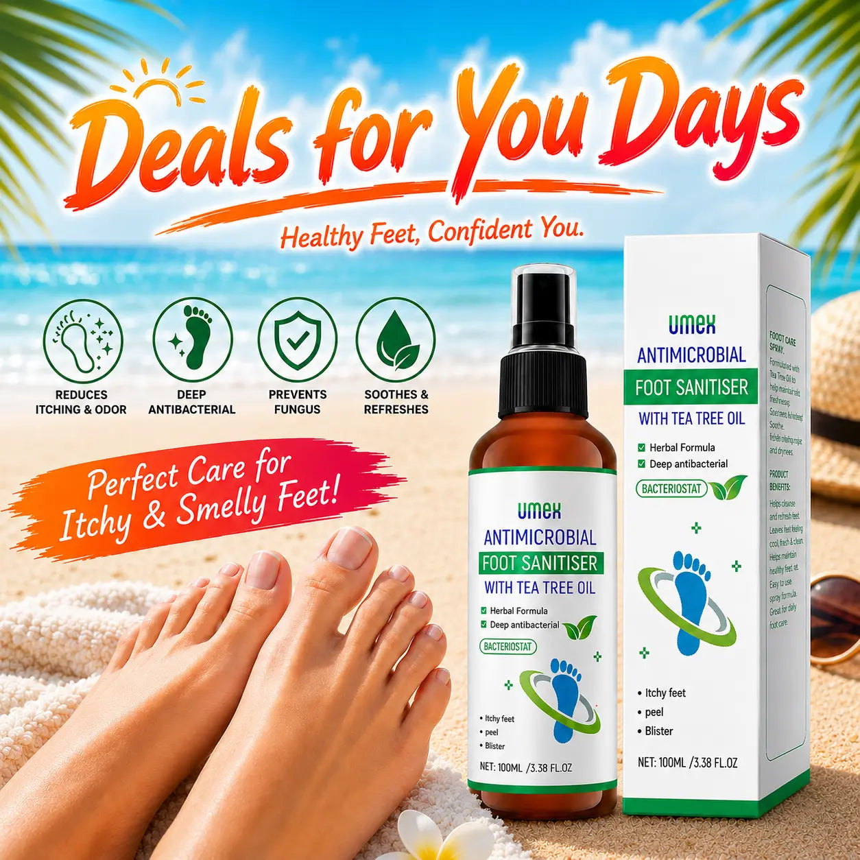 UMEX Tea Tree Foot Spray - Fast Fungus & Odor Elimination