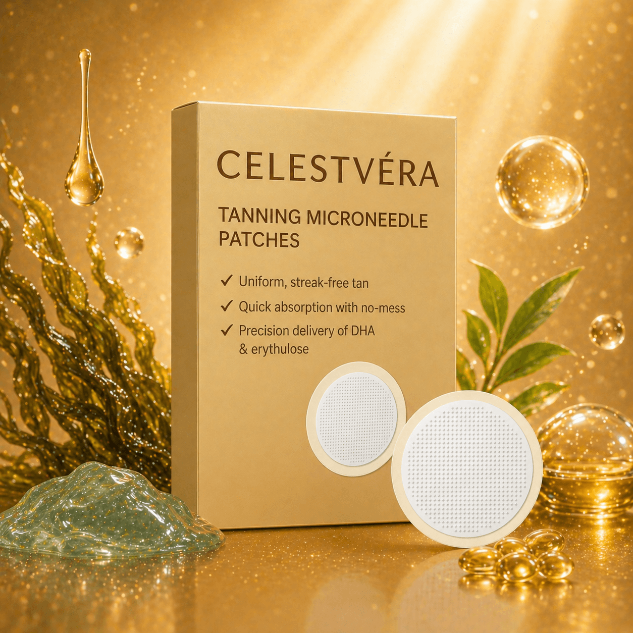 Celestvéra Tanning Microneedle Patches — Biological Self-Tanner, Zero DHA
